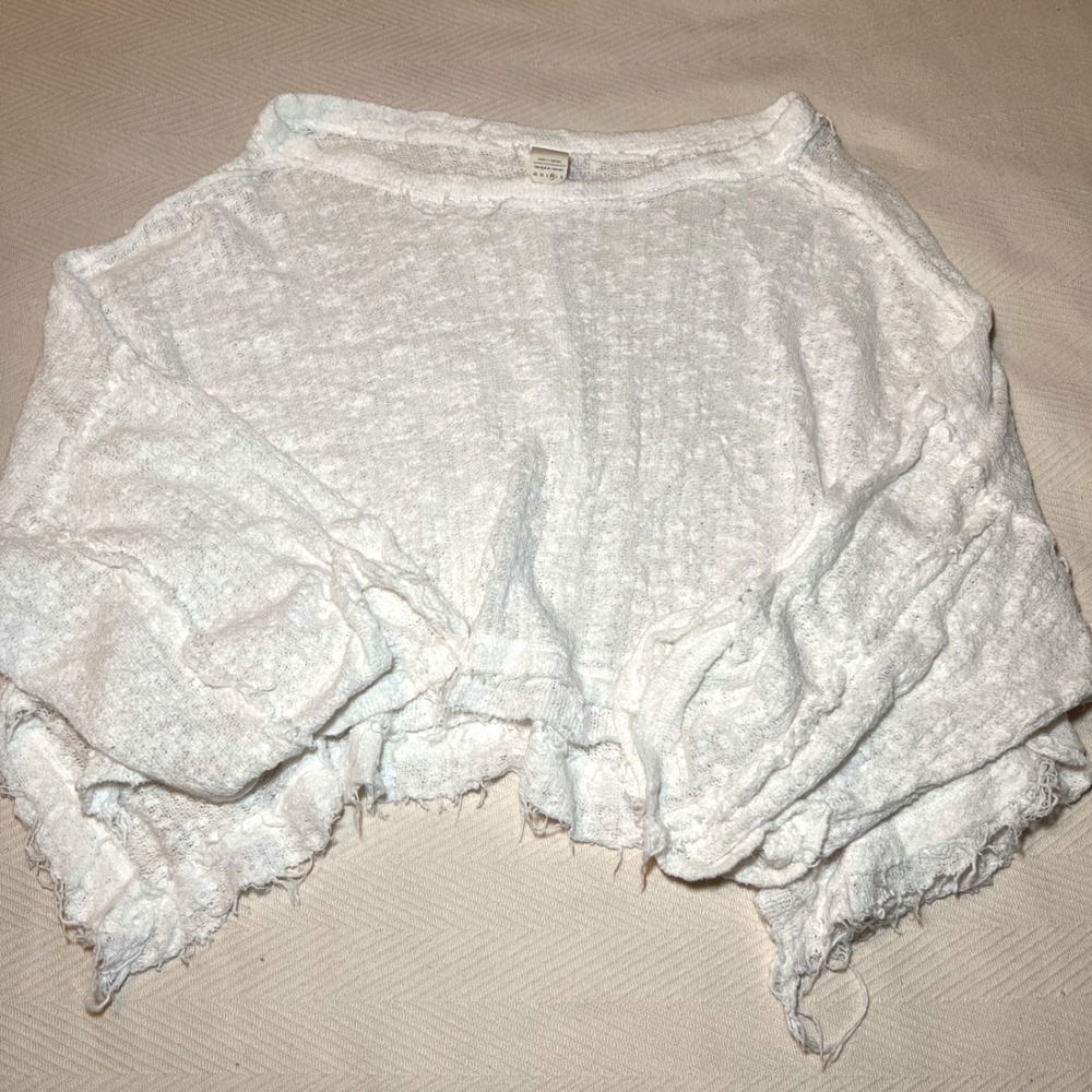 We The Free Free People Boho White Oversized Textured Cape Top Raw Hem Medium